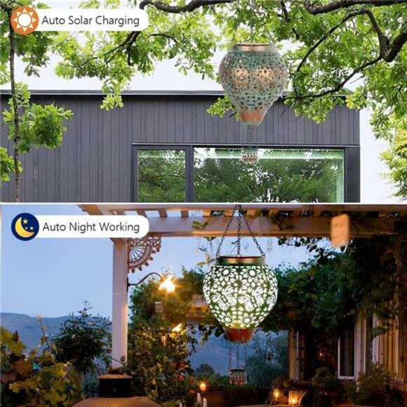 Hot Air Balloon Solar Lantern, Butterfly Hollow Out Metal Hot Air Balloon Decor - Picture 2 of 7